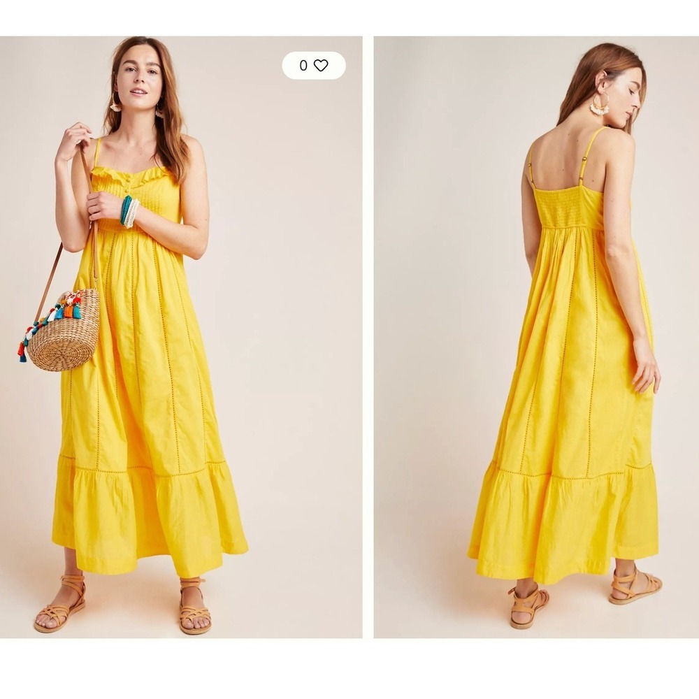 Maeve Anthropologie Arcadia Yellow Maxi Dress Size 10P
